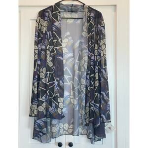 Kozan NWT Cottage Mulino  Wrap or Kimono duster , sheer purple geo and floral 3X